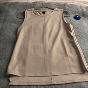 Ann Taylor small beige crepe top; sleeveless side gold zip,